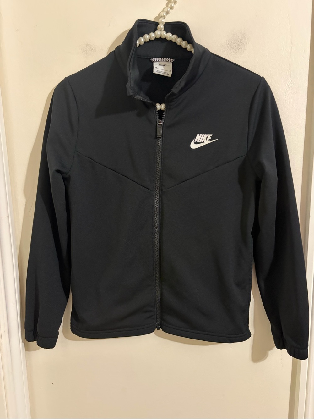 Nike Kids Black Full-Zip Puffer Jacket with White Swoosh